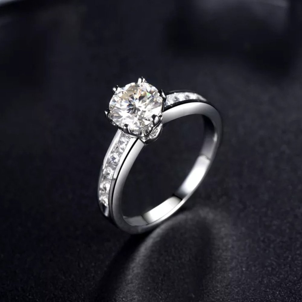1 Carat Moissanite Solitaire Ring with 925 Sterling Silver Band